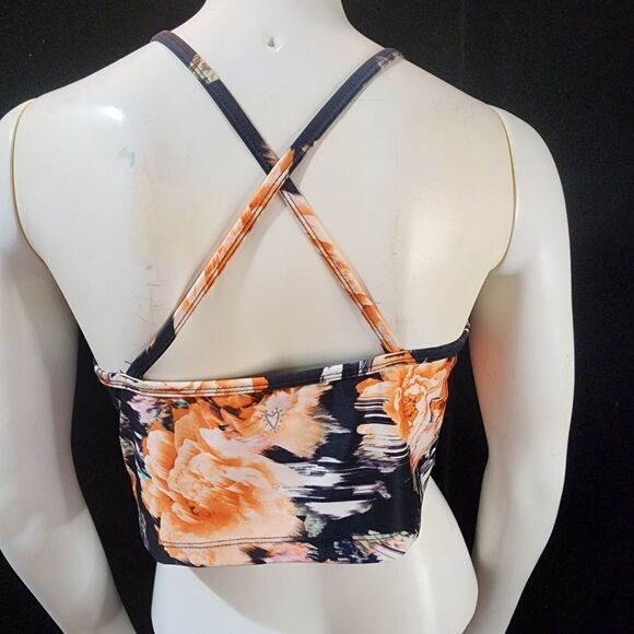 Betsey Johnson Floral High Neck Cross Back Yoga Crop Top - Picture 9 of 10